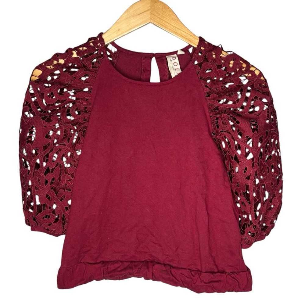 Anthropologie Dolan puffed lace sleeve wine Red Top women’s size small - Picture 2 of 6